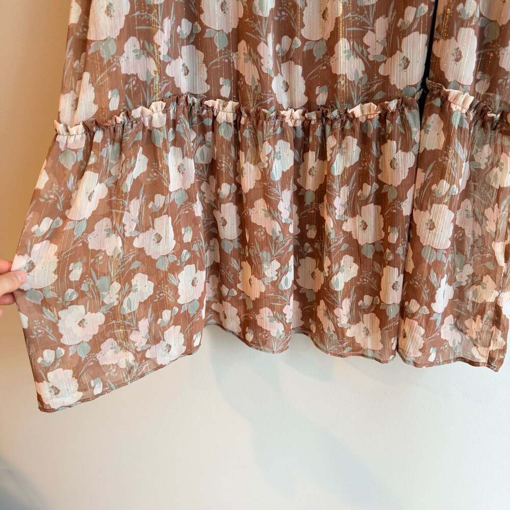 NWT LC Lauren Conrad Women's Plus 2X Floral Ruffle Tiered Midi Skirt in Brown an - Picture 3 of 8